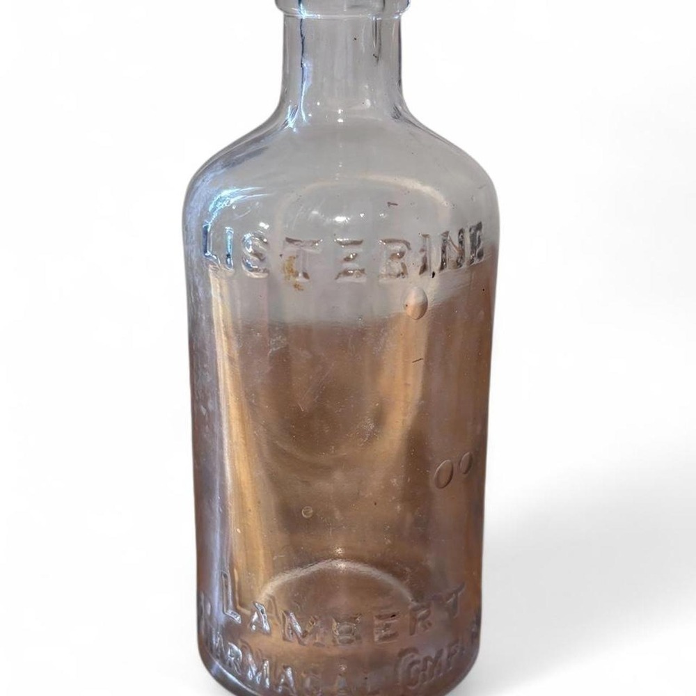 Vintage Listerine Lambert Pharmacal Co Embossed Glass Medicine Bottle 6in Clear